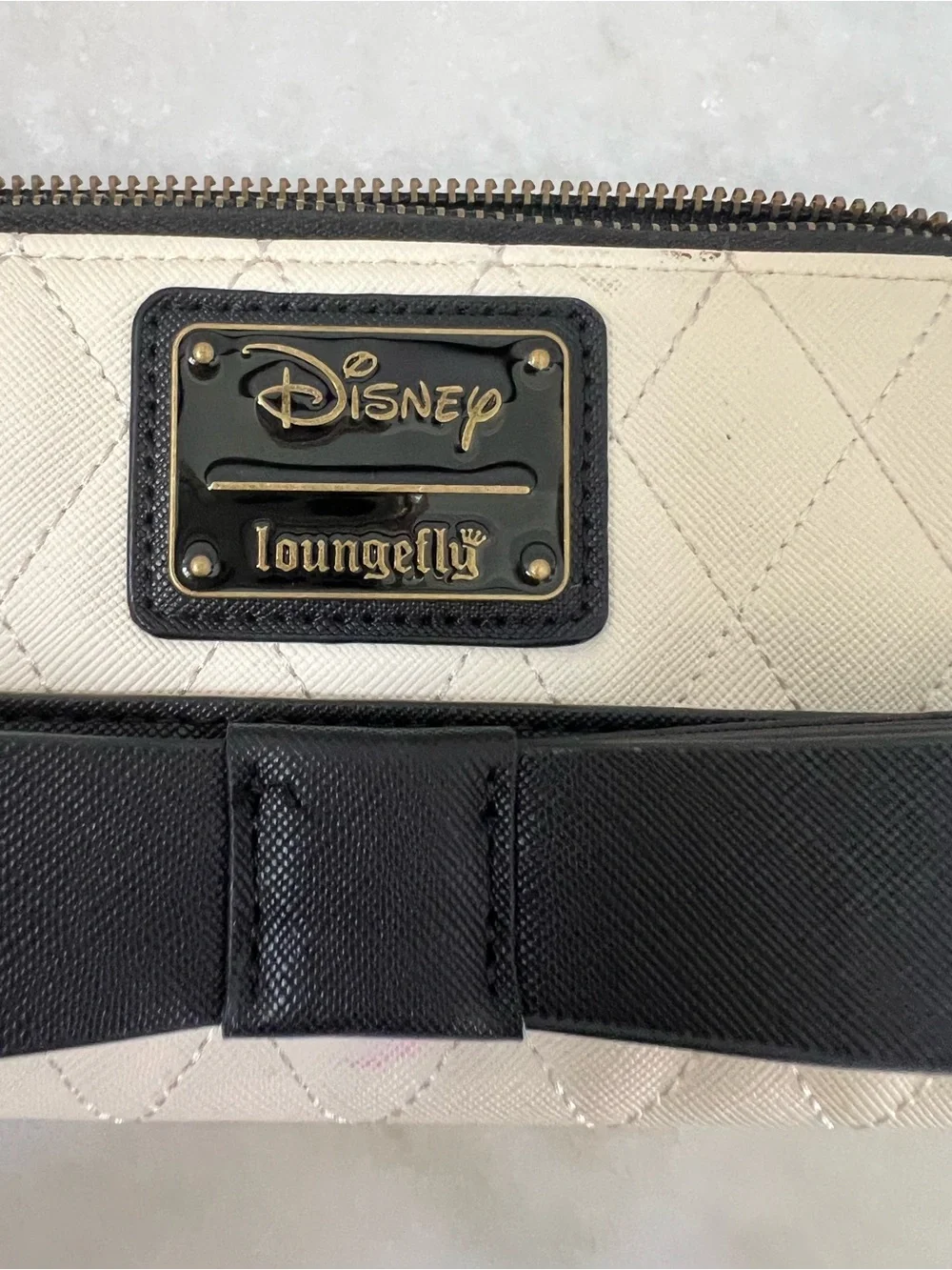 LOUNGEFLY Disney Princess Silhouette Quilted Zip-Around Wallet Bow Black